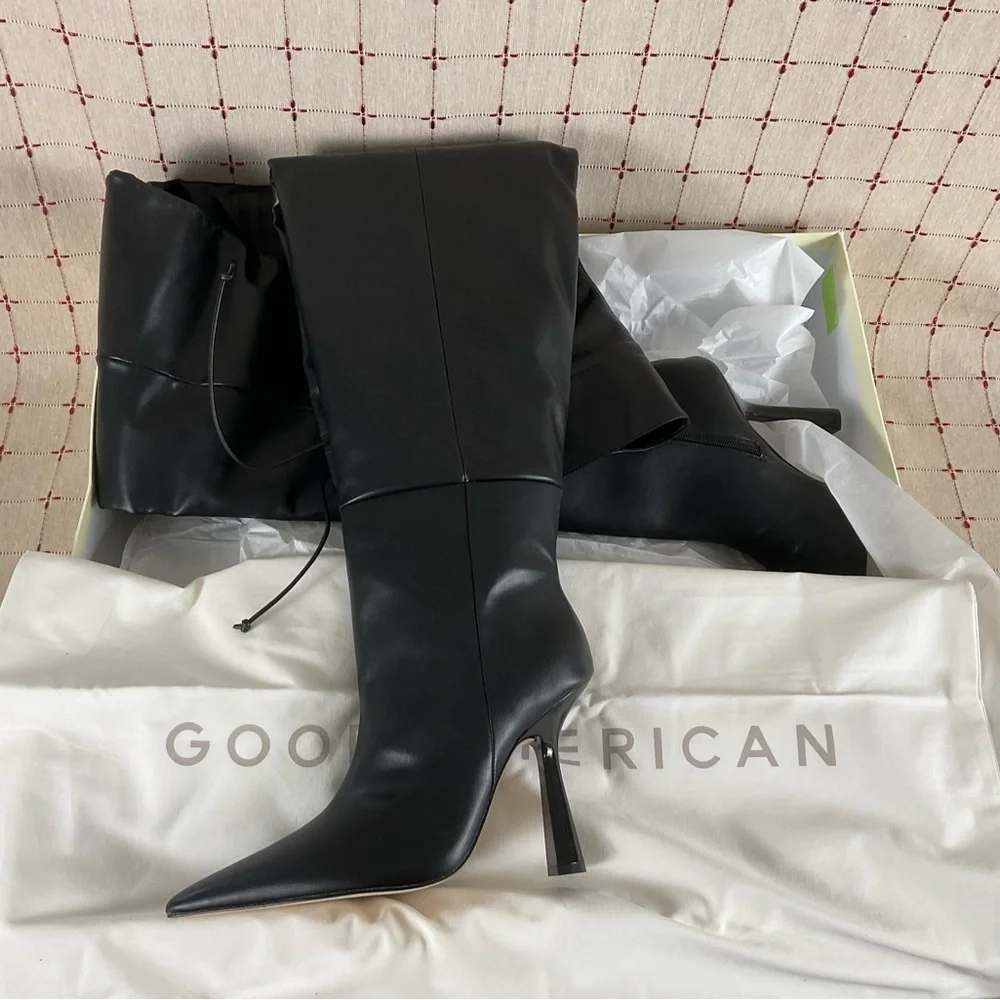 Good American “Carla” Over The Knee Black Boots Ultra High Spool Heel Sz 8 - Picture 2 of 9